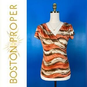 BOSTON PROPER Silky Striped Surplice Top, Size Small